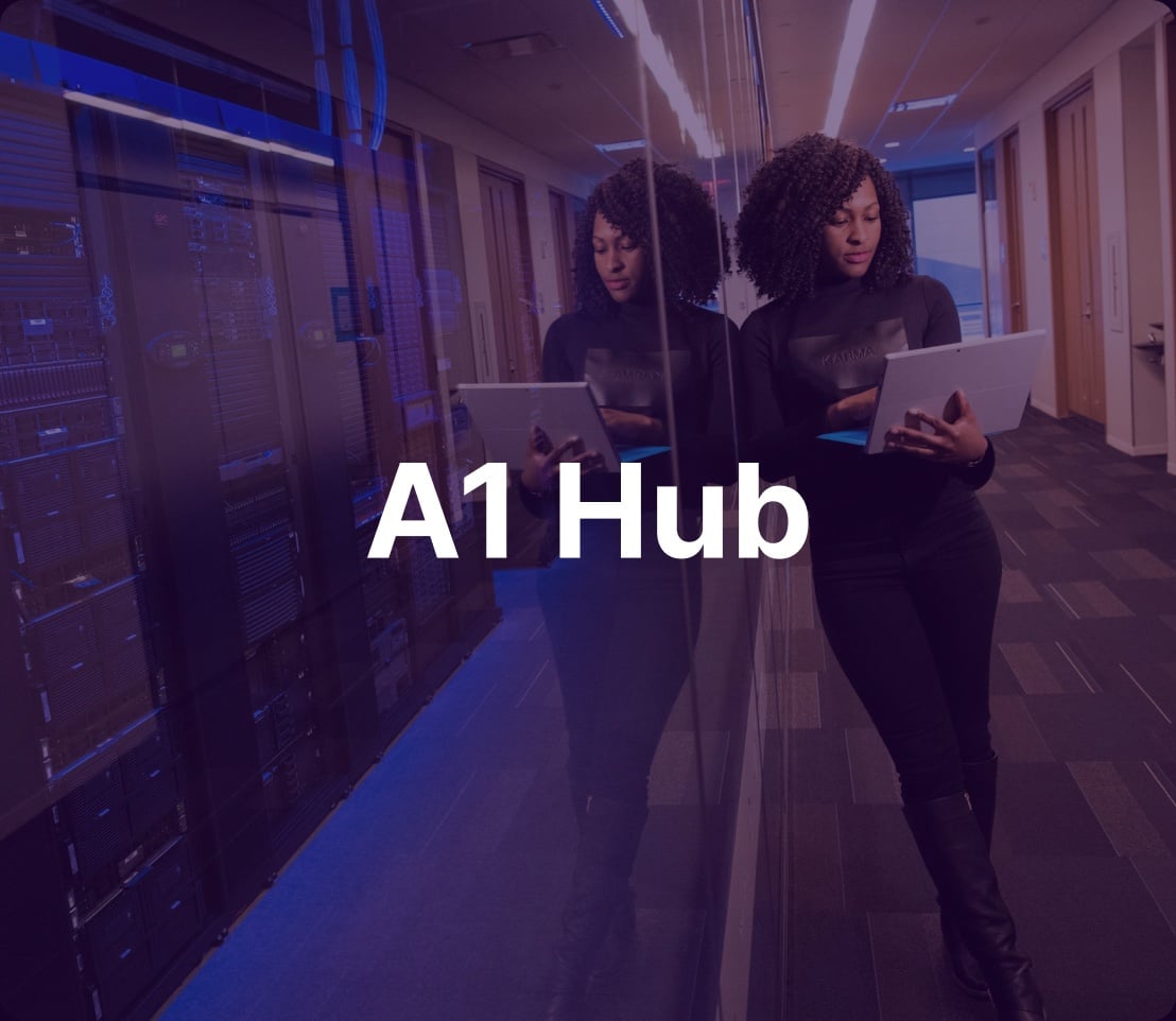 A1 Hub: engineers with laptops in a data center
