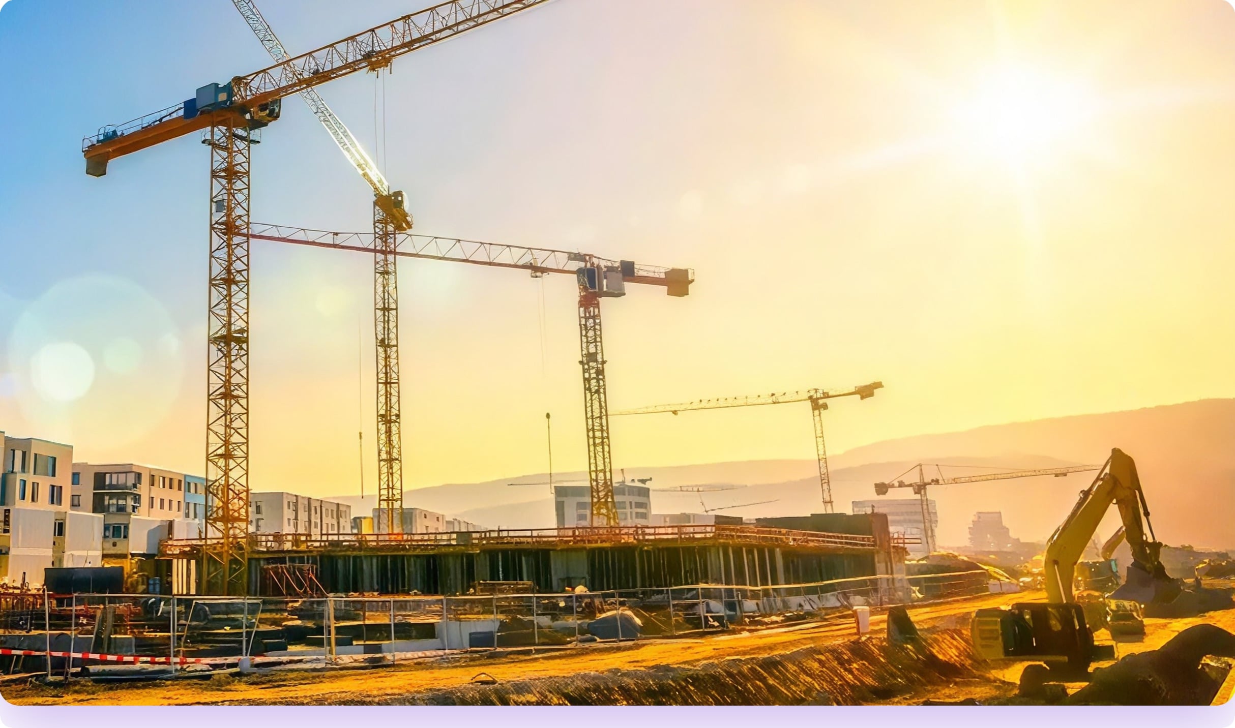 Construction site at sunset