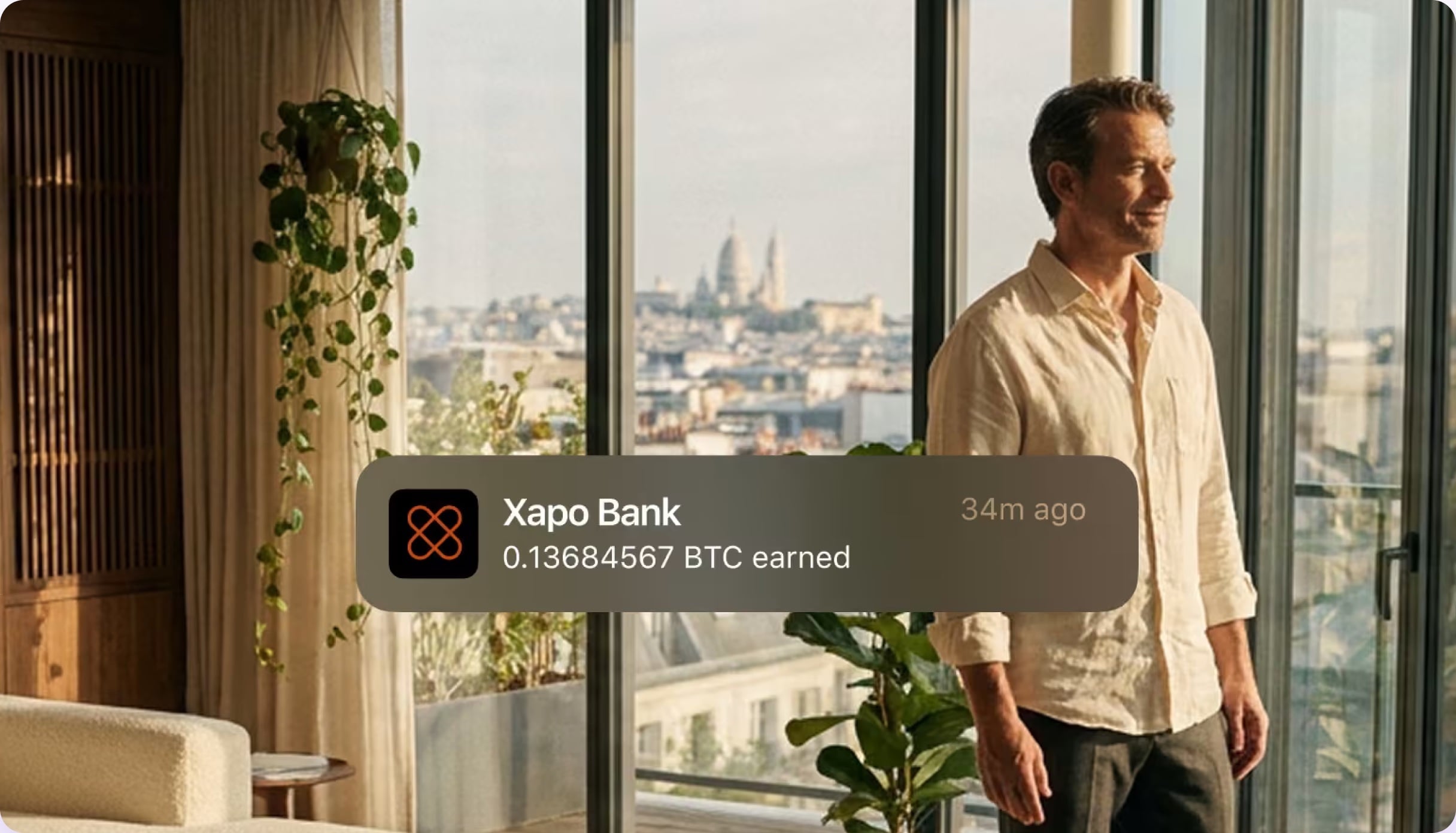 Xapo Bank app notification: BTC earned